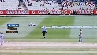 Anrich Nortje hit by Spider camera   during AUS vs SA Test at MCG - Flying Fox' camera hit