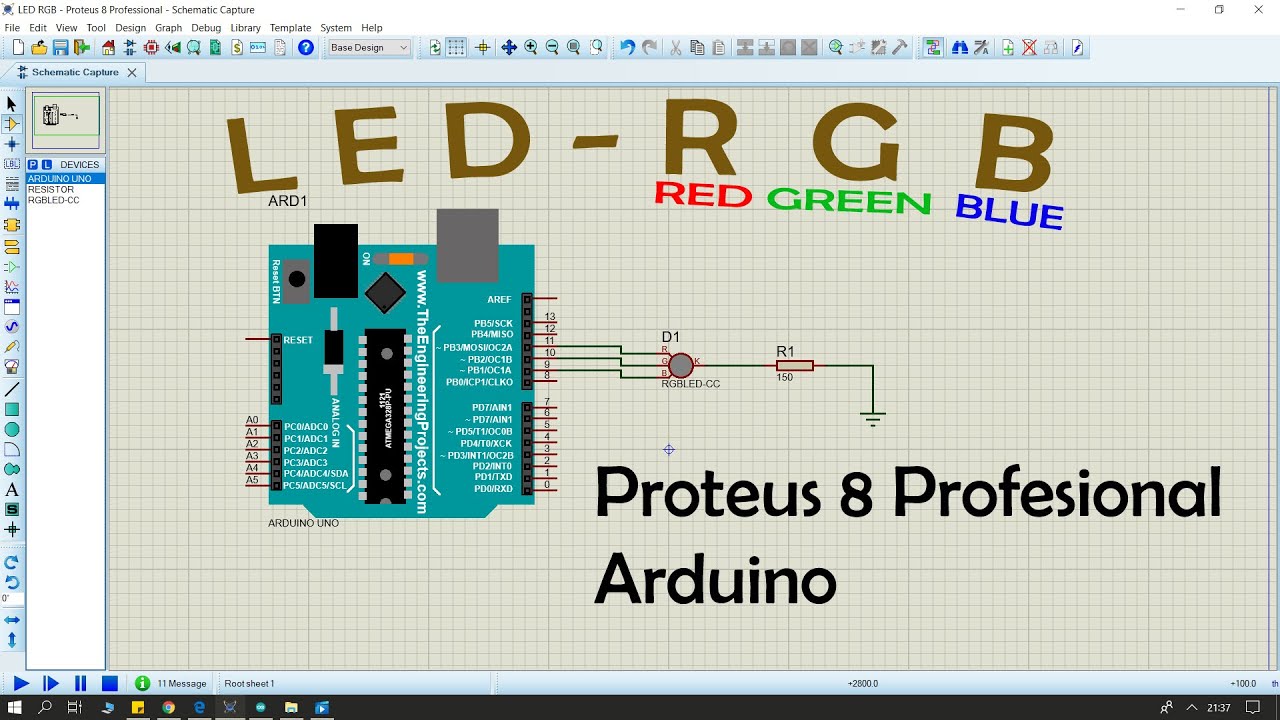 Simulasi LED RGB ( Proteus 8 Pro Dan Arduino) - YouTube