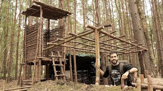 Bushcraft Camp Update 15 - Wood Frame Roof Build (Super Shelter)