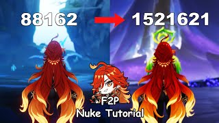 F2P :- C0 MAVUIKA Nuke Damage Tutorial - [ GENSHIN IMPACT ]