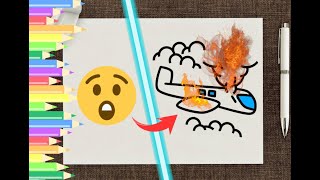 PLANE CRASH! How To Draw a Plane Crash Easy | Drawing and Coloring | Tutorial