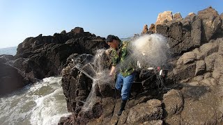 一张烂网包围了整座山头，不少海鲜都中招惨死，阿阳爬上去做好事