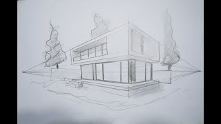 architecture how to draw a modern house in 2 point perspective