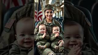 Female soldier with her baby #troops #motherlove #military#aiart  #defenseinnovation #usarmedforces