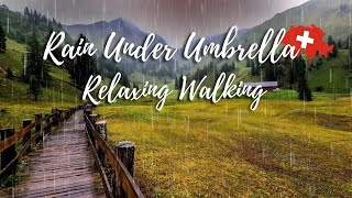Umbrella and Nature Sound for Relaxation Swiss village. Rain Sounds For Sleeping 4K Switzerland