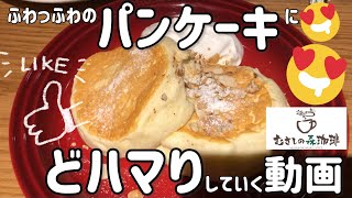 【むさしの森珈琲】リコッタチーズのパンケーキをご紹介！ふわっふわのパンケーキにどハマりしていく動画