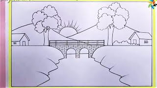 Beautiful Bridge Scenery | Easy drawing with Pencil