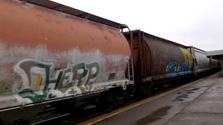 CP 247 w/ CEFX 1045 \u0026 CP 9666 lead this monster 448 axle, EB mixed/Autorack/coil train thru