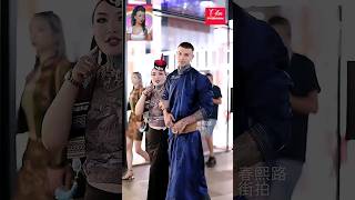 193 tall, giant Serbian and his wife Alateng Mongolian robe presentation #fashion #mongolian #ootd