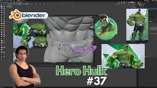 (Day 37) Blender Sculpting: Hero Hulk (Marvel Rivals) -  Adjusting belt, pants and shirt