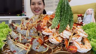 ตำซั่วขนมจีนกุ้งสดกุ้งสะดุ้ง แกล้มมะระขมๆ ขนมจีนเหนียวๆน้ำส้มตำนัวๆ🤤🤤｜wern woei