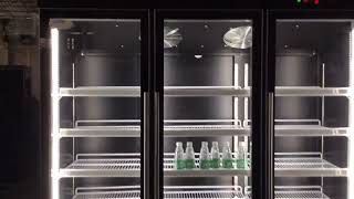 Supermarket glass door chiller and freezer.