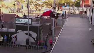 Skateboard star, Tas Pappas, rips it up at the Moster Skate Park