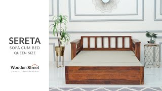 Sereta Sofa Cum Bed (Queen Size, Honey Finish) | Latest Sofa Cum Bed Designs | WoodenStreet | 2023