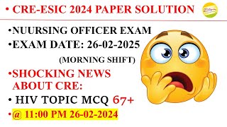 CRE-ESIC EXAM 2024 PAPER SOLUTION  for Nursing Officer || #jinc #CREEXAM#ESIC  BY JINC JODHPUR