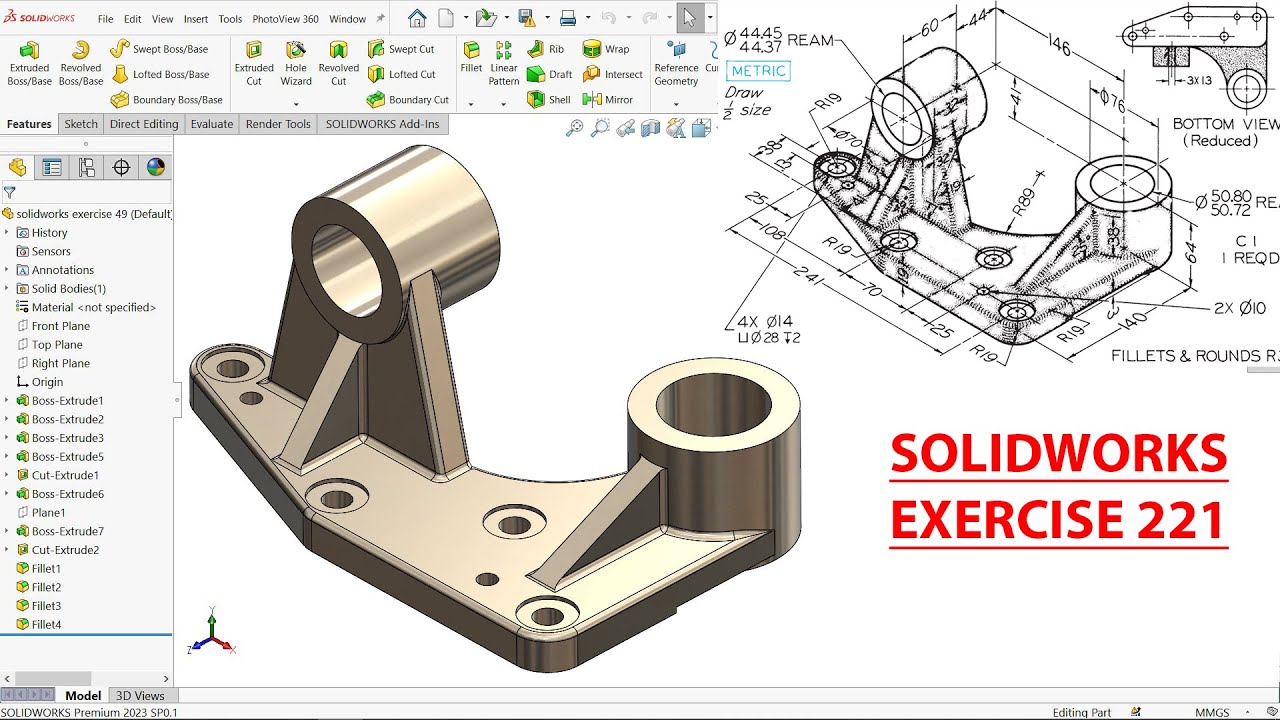 Solidworks Tutorial For Beginners Exercise 221 Youtube Solidworks Tutorial For Beginners Exercise 221 Youtube
