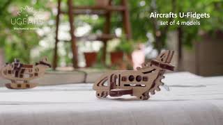 U Fidgets “Aircrafts”  Set of 4 miniature Ugears 3D puzzle Wooden Model KIT