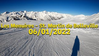 Skiing a long ski run from Les Menuires to Saint Martin de Belleville in Les Trois Vallées