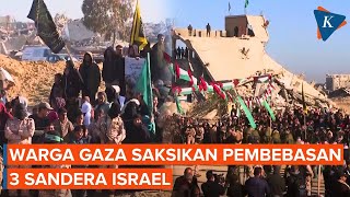 Momen Massa Berkumpul Saat 3 Sandera Israel Akan Dibebaskan di Khan Younis