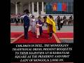 Children in Deel, the Mongolian traditional dress, present bouquets to Bhutan’s King and Queen