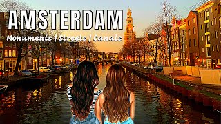 🇳🇱 Amsterdam Monuments, Streets \u0026 Canals | [4K] Sunset Vibes Walking Tour