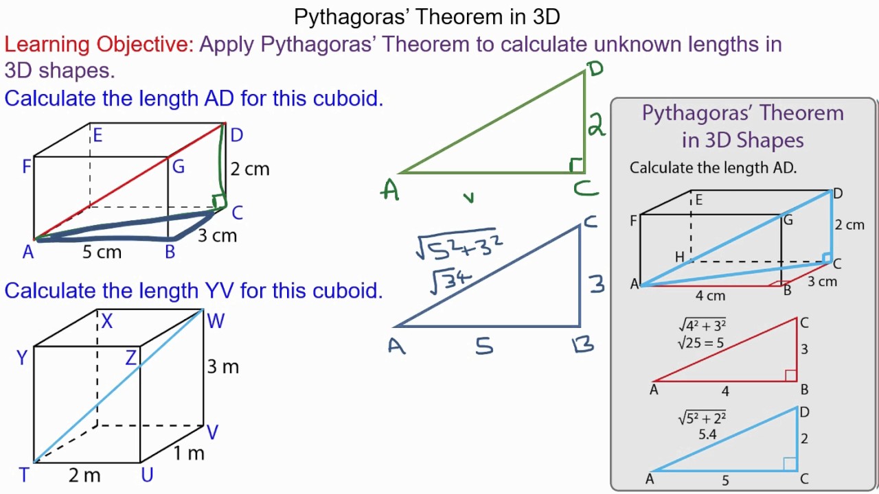 Pythagorean Theorem Cuboid Free Use Pythagoras Theorem To Work Out