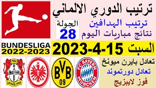 ترتيب الدوري الالماني وترتيب الهدافين ونتائج مباريات السبت 15-4-2023 الجولة 28 - تعادل بايرن ميونخ