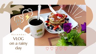 vlog on a rainy day, making pancakes, tea time