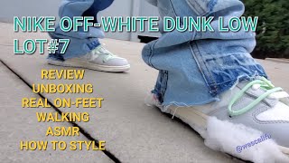 Nike Off-White Dunk Low Lot #7: On-feet, unboxing, review, walking, running, ASMR