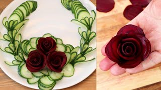 Super Salad Decoration Ideas - How to Make a Beetroot Rose & Cucumber Garnish
