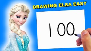 How to draw Elsa From ( Frozen ) with numbers 100 for beginners