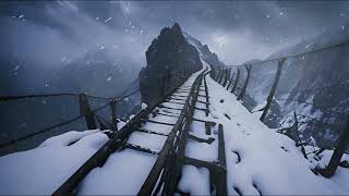 Winter Wind and Sounds of Blizzard on the Old Path to the Top of the Mountain. Relaxing Snowstorm.