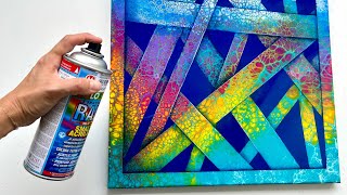 #176 3D TAPE SPRAY ACRYLIC POUR PAINTING fluidart tutorial #acrylicpouring #painting #art #artist