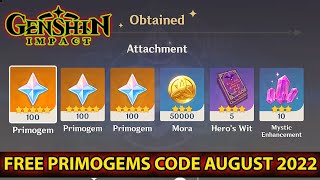 Genshin Impact مجانا  FREE PRIMOGEMS CODES AUGUST 2022 Hurry Up Redeem Now Before These Code Expire