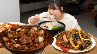 Foods of Korean Lunar New Year😋Rice cake soup, Braised pork ribs, Japchae noodles Mukbang