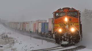 BNSF Freight Trains through the Snow in Northern Arizona - January 2019