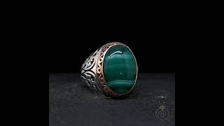 Mens Green Agate Natural Stone Handmade Protect Ring Silver Aqeeq Jewelry