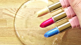 Slime Coloring with Makeup! Mixing Red, Yellow + Blue Lipsticks into Clear Slime