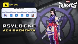 PSYLOCKE Heroic Journey Achievements (Way of the Butterfly; Jian and Katana) in Marvel Rivals.
