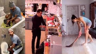 Katrina Kaif,Salman Khan,Jacqueline\u0026Others Doing Jhaadu-Pocha @home as Servant not der! FunnyVideo