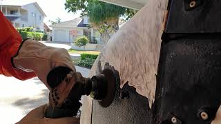 Stripping paint from fibreglass on an Ultimate camper trailer