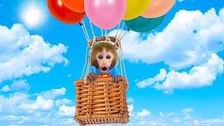 Monkey Baby Bon Bon  Plays With Rainbow Balloons and Swims With Ducklings In The Pool
