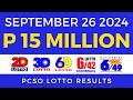 Lotto Result Today 9pm September 26 2024 | PCSO Complete