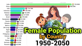 📊 All Country Female Population Growth 1950–2050 | Total Female Population History | Bar Chart Race