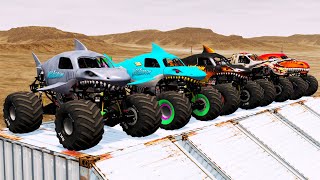 Big Monster Trucks Transport Triple Flatbed with Color Slide