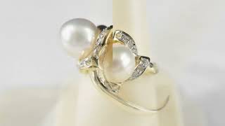 Fabulous Vtg 14K Gold Pearl and Diamond Ring Size 8-1/2