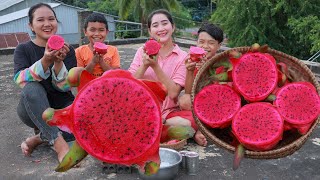 Buy and eat pink dragon fruit - Pink dragon fruit dessert eating - Relaxing time at home