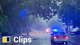 Hong Kong’s first black rainstorm causes landslip at Cheung Sha Beach on Lantau Island