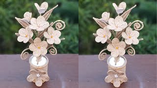 DIY Jute Flower & Flower Vase With Aluminium Can || Best Out Waste Recycling Ideas