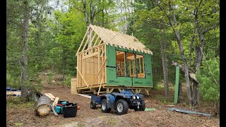 12 x 16 Off Grid Cabin Build - Episode 3 - Roof Rafters and Dock Install